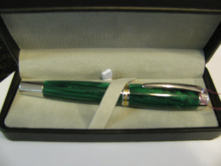 Gentlemans Rollerball Rhodium, Tru-stone Malachite