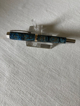 Gentleman's Rollerball  -Chrome- Blue Dyed -Buckeye Burl - Ready Made